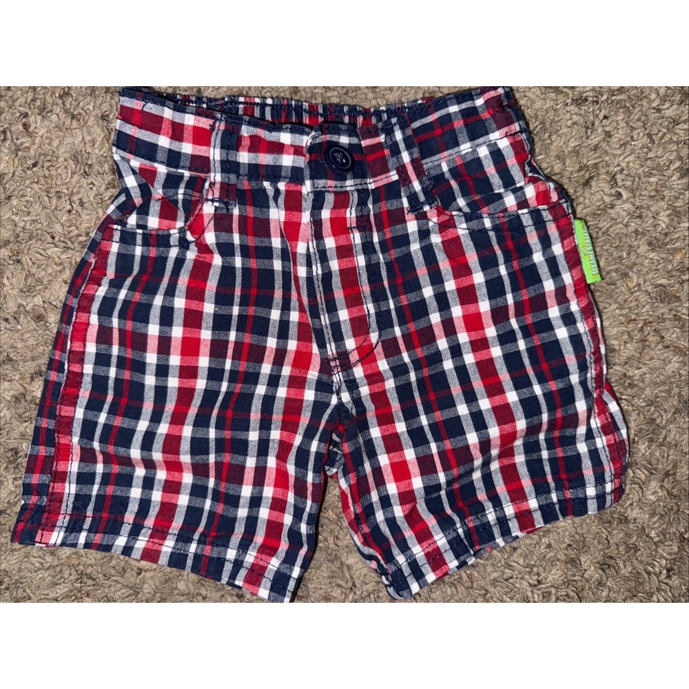 Vtg Y2K Sesame Street Elmo's World Baby 12 Months plaid shorts Red/blue/white